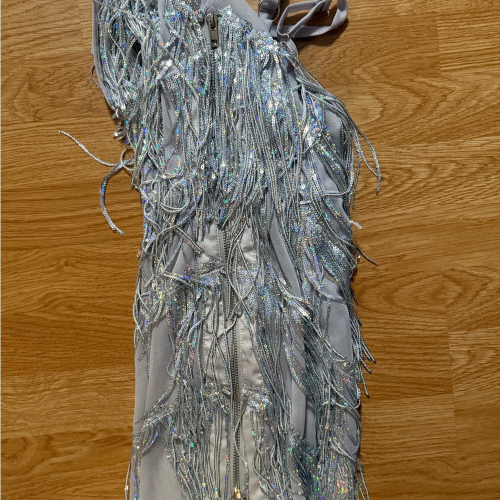 Amazing Lace Silver Fringe Mini Dress - Picture 8 of 12